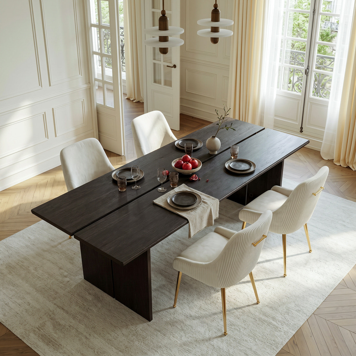 5-Piece Dark Wood Split-Top Dining Table Set
