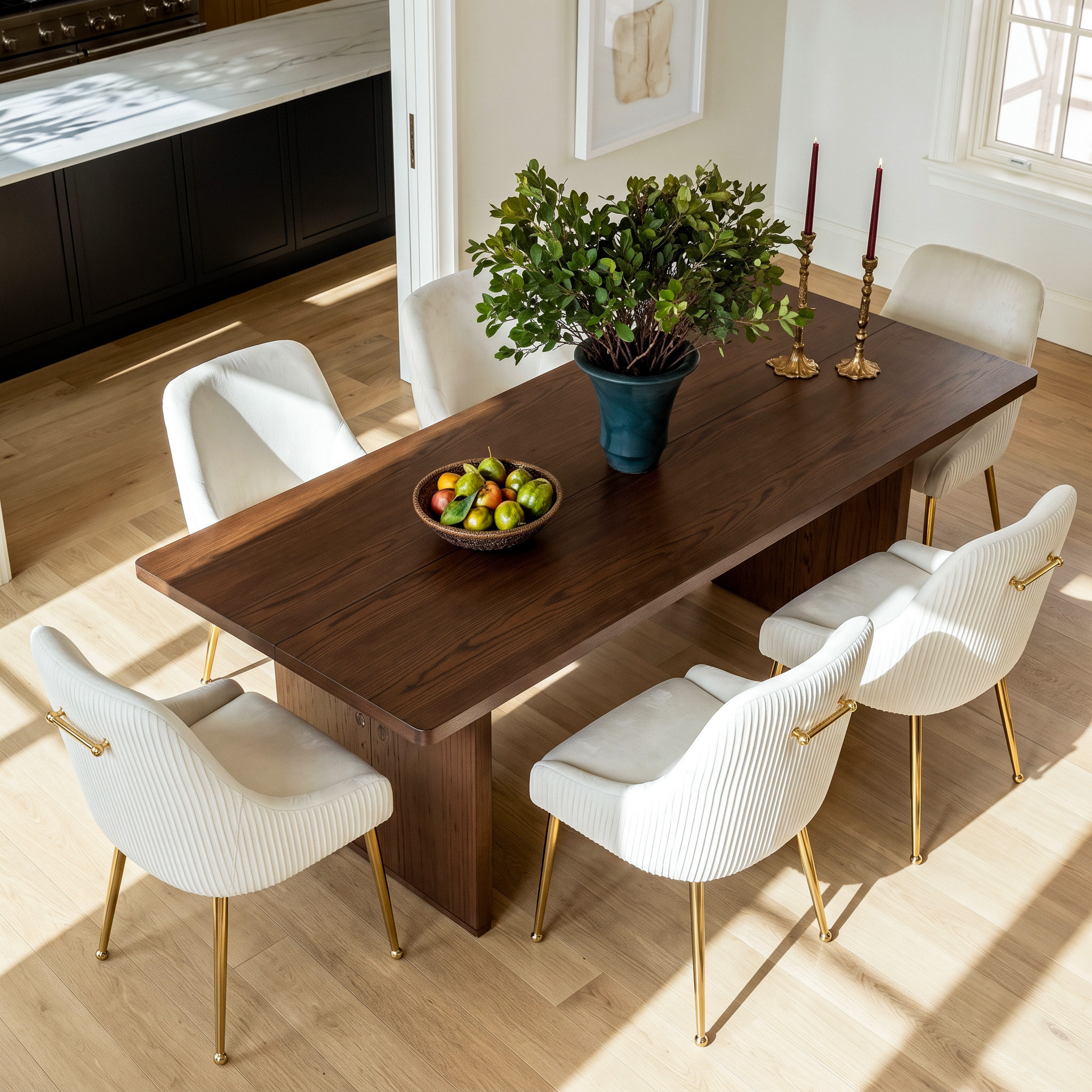 Classic Red Oak Dining Table Set for 6