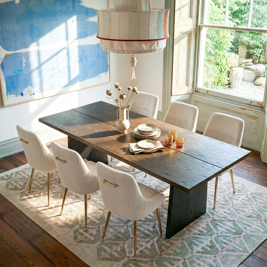 7-Piece Modern Plank Dining Table Set
