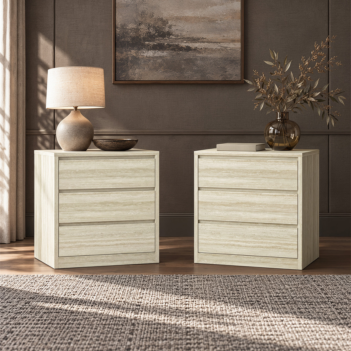 Travero 2-Piece 3-Drawer Nightstand Set