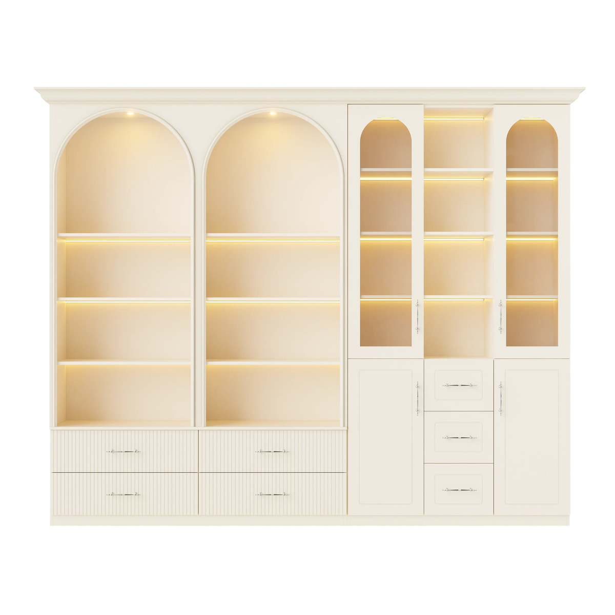 Arched Mixed Display & Storage Cabinet Set