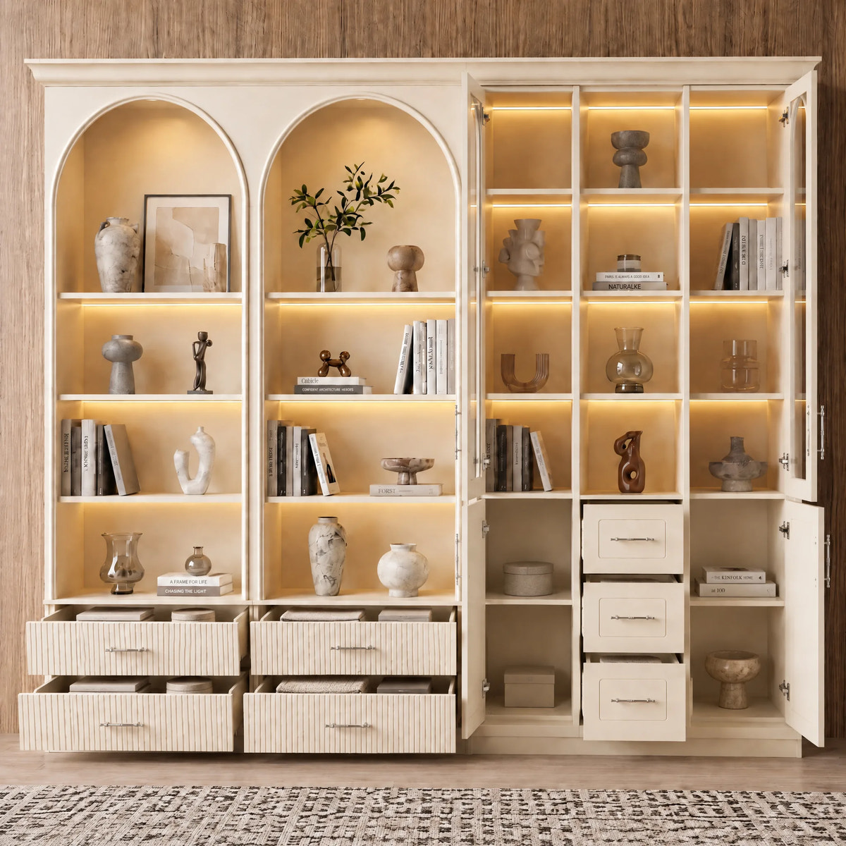 Arched Mixed Display & Storage Cabinet Set