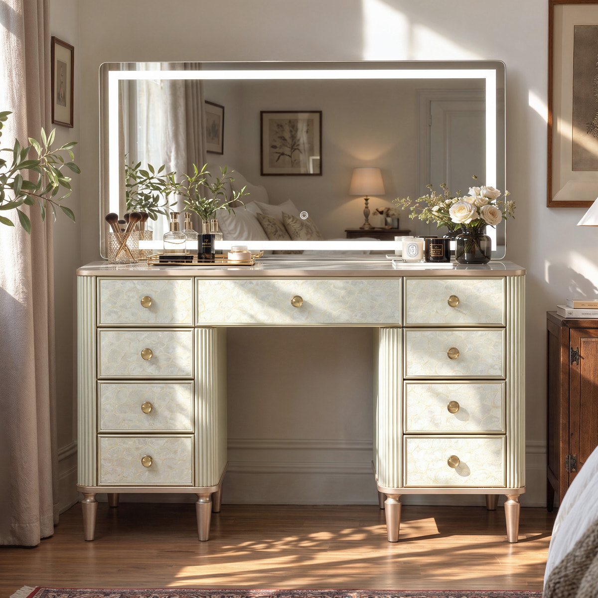 Nacre Makeup Vanity Desk with Mirror