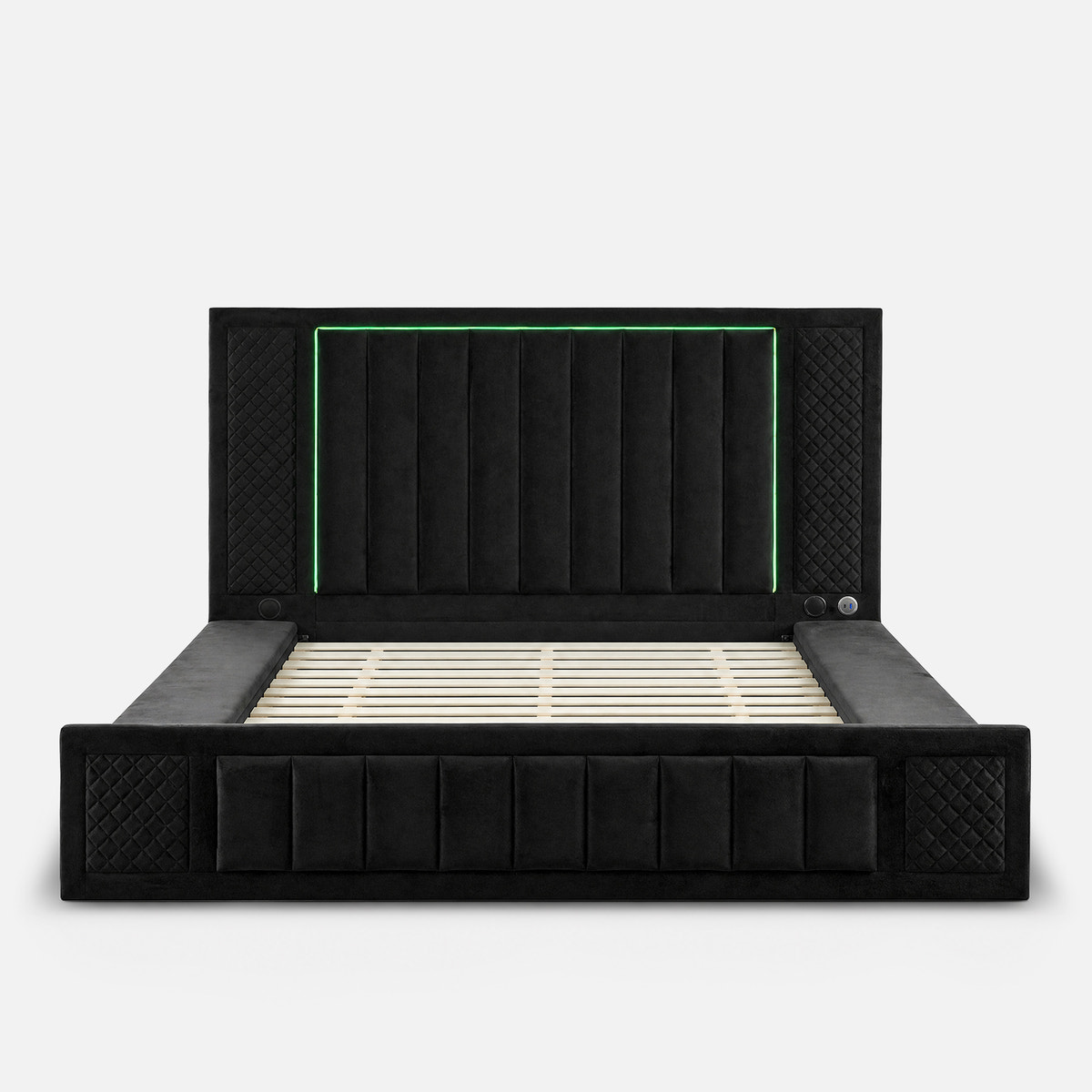 Queen Size LED Storage Bed with Upholstered Headboard