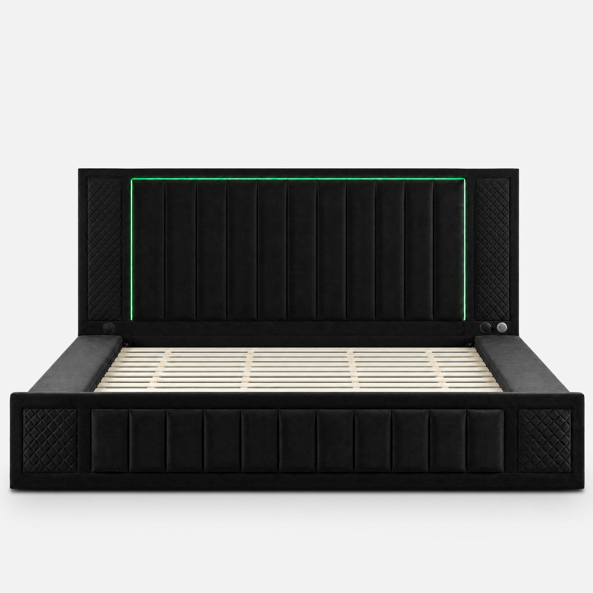 King Size LED Storage Bed with Upholstered Headboard