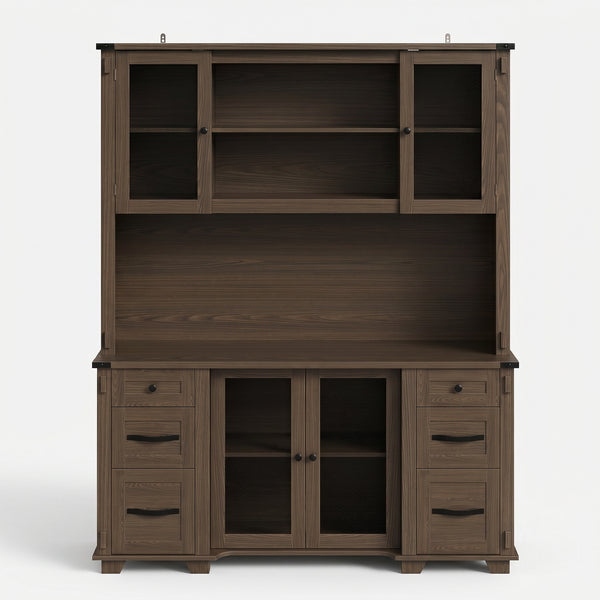 Wood Bookcase with Mesh Doors, Drawers and Open Shelving
