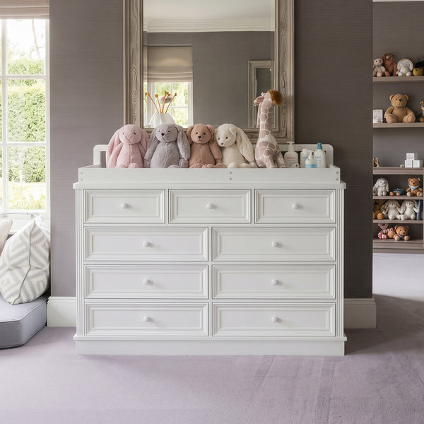 Solid Wood Changing Table with Drawers and Round Knob Handles-White