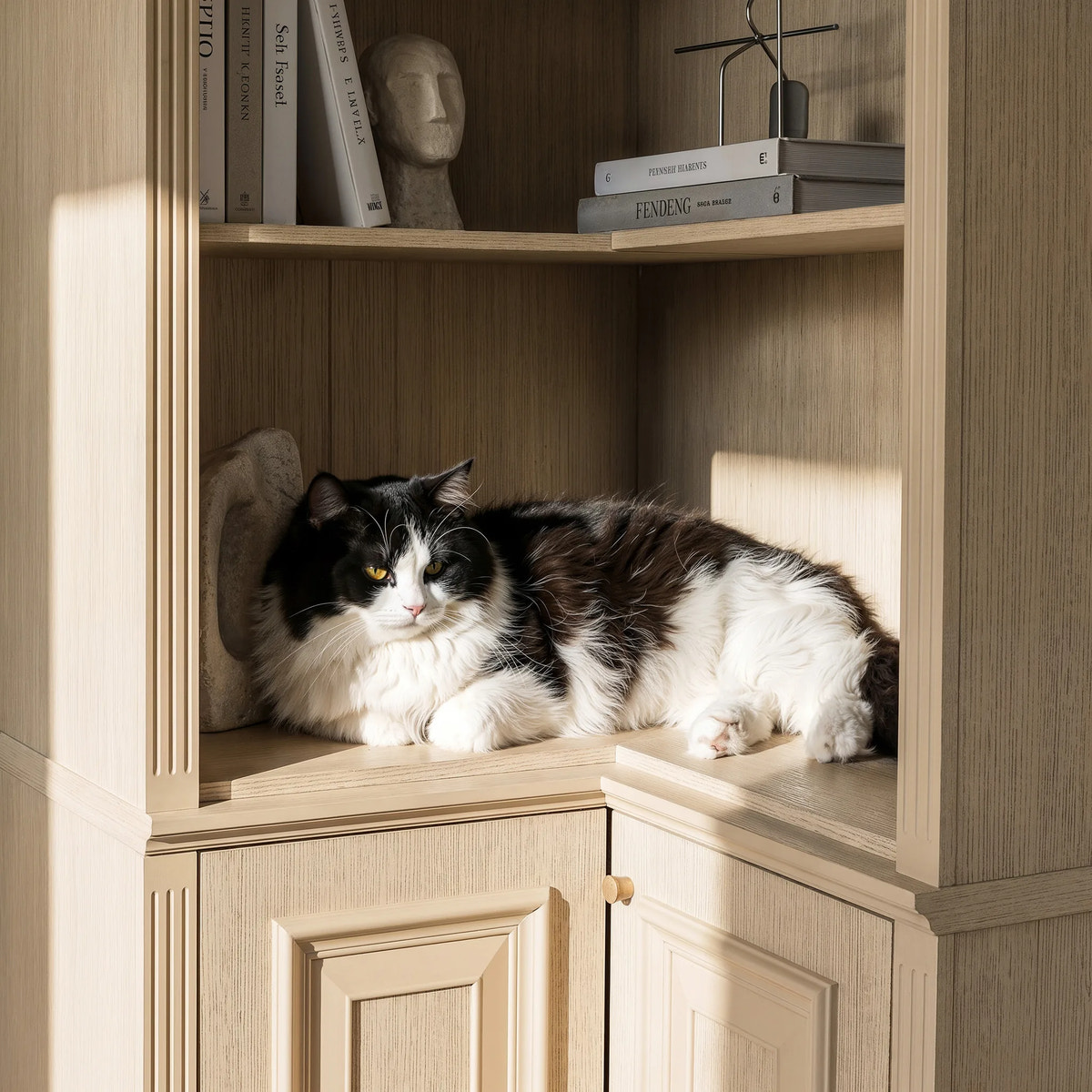 Tall Corner Cabinet with 4-Tier Open Shelves