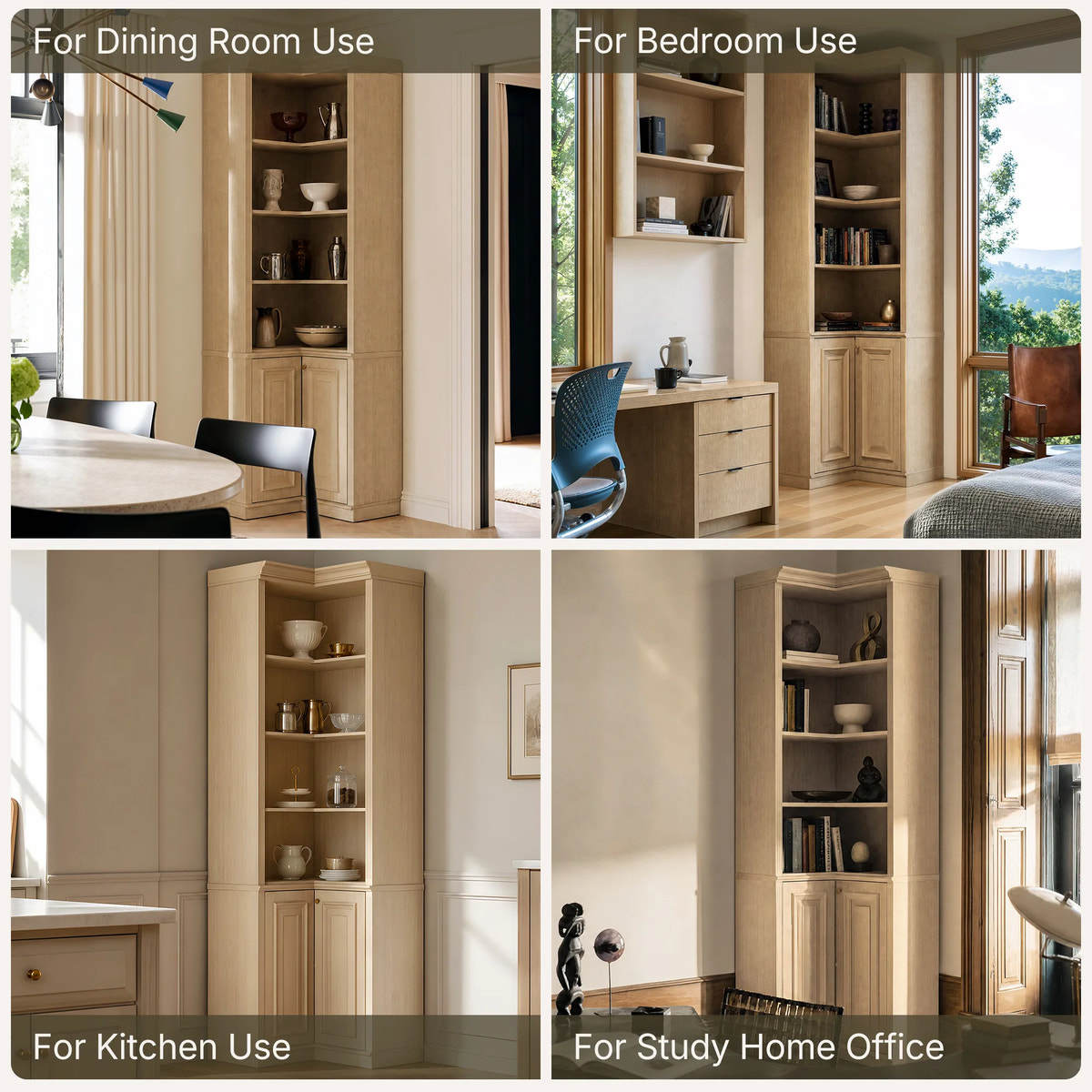 Tall Corner Cabinet with 4-Tier Open Shelves