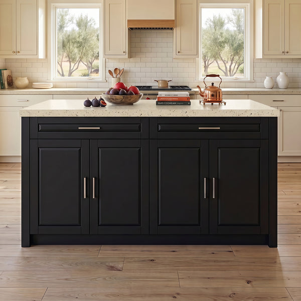 Modern Double-Sided Kitchen Island with Storage and Seating Space-Black