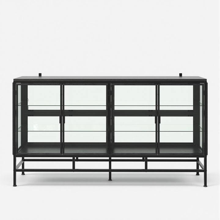 4-Door Display Cabinet with Glass Shelves and Iron Legs
