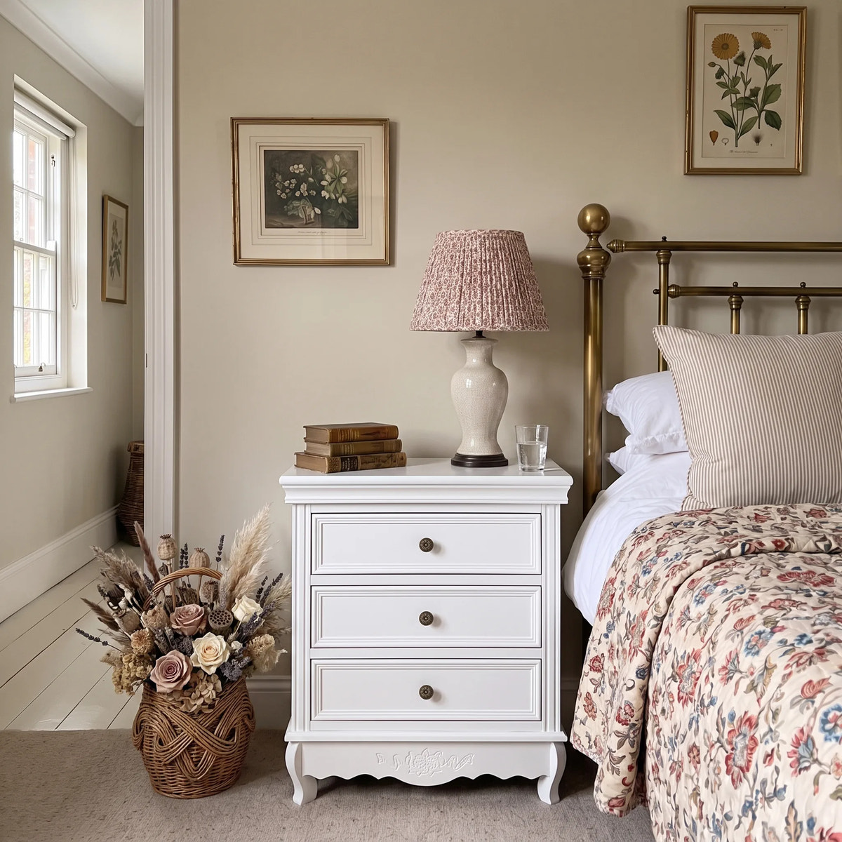 White Classic 3-Drawer Nightstand with Metal Handles