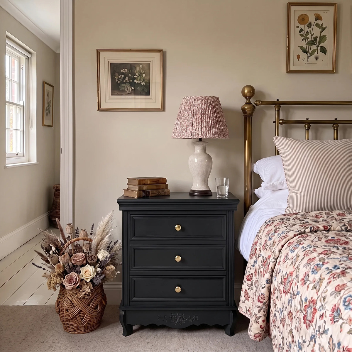 Black Classic 3-Drawer Nightstand with Metal Handles