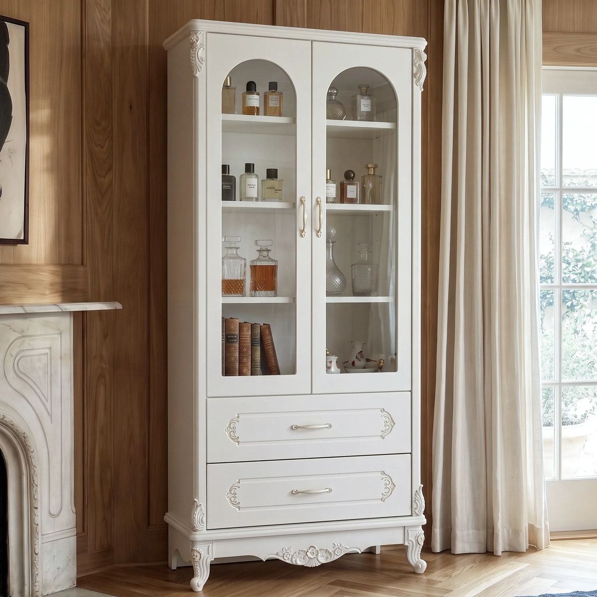 Relievo Rocaille Glass Display Cabinet with 2 Drawers (31.5")