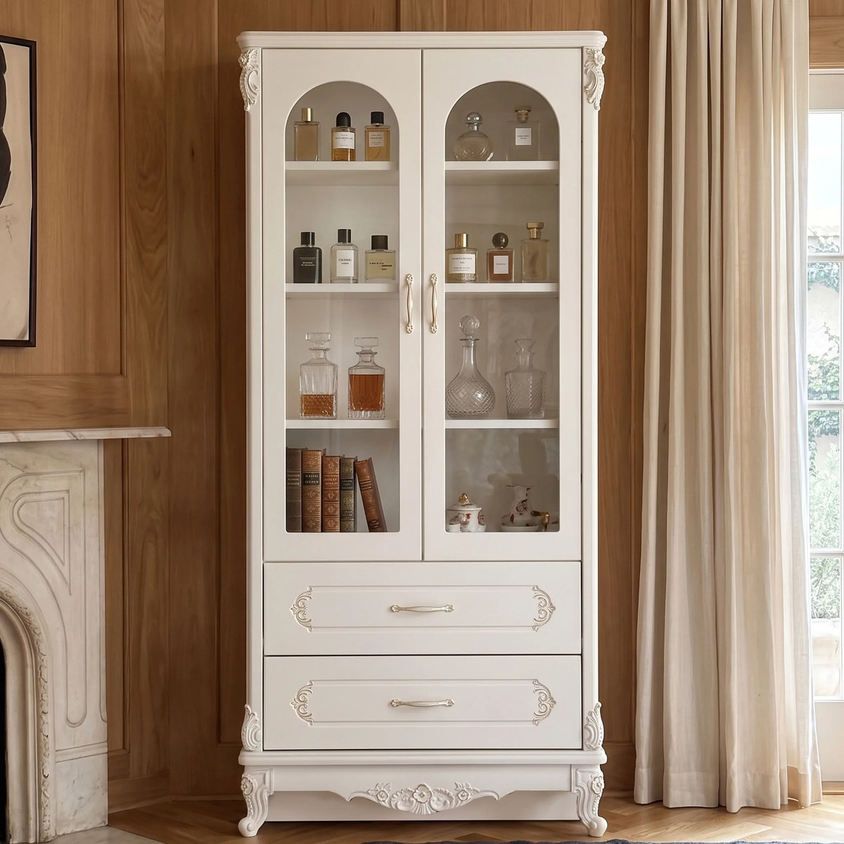 Relievo Rocaille Glass Display Cabinet with 2 Drawers (31.5")