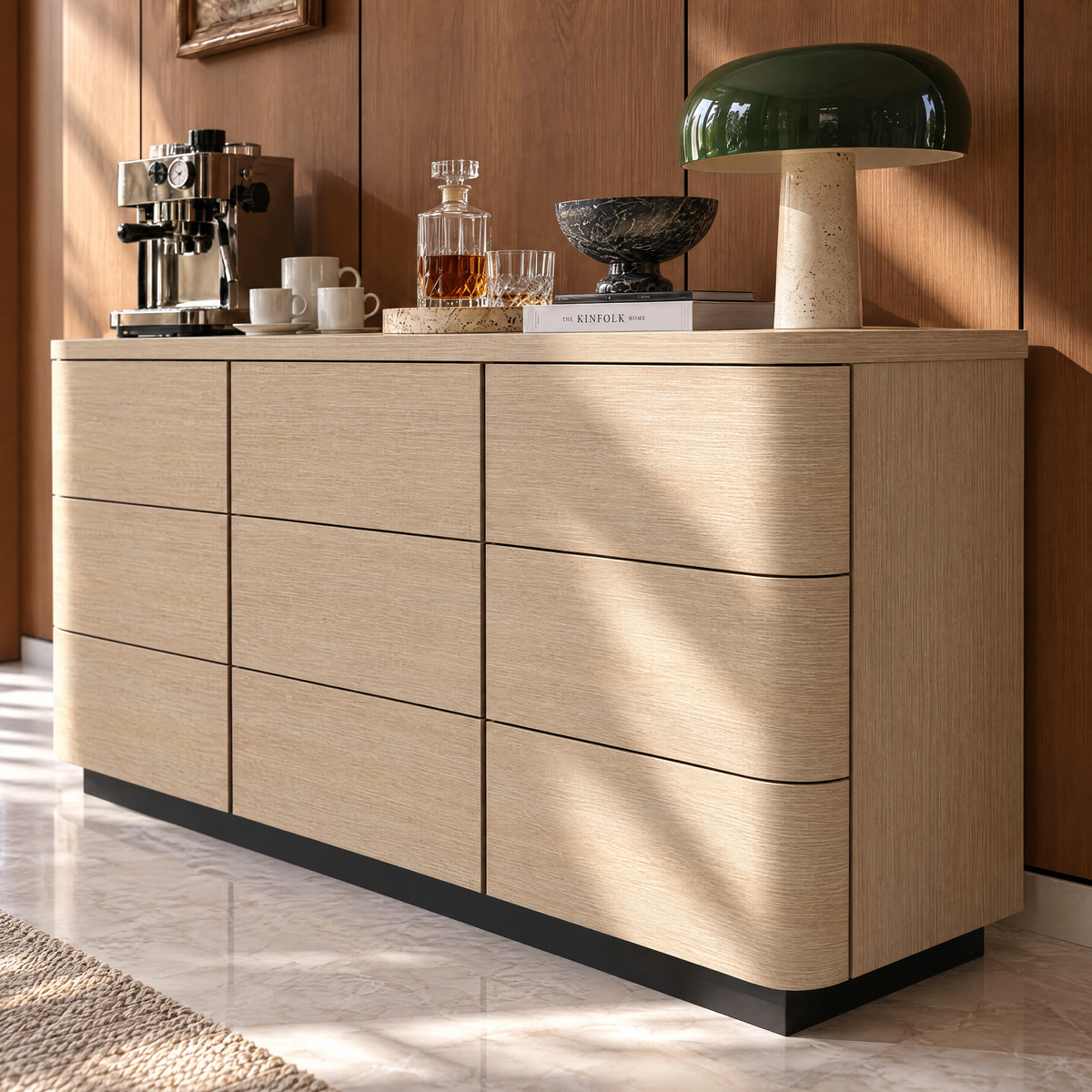 Orbis 9-Drawer Curved Dresser – Oak