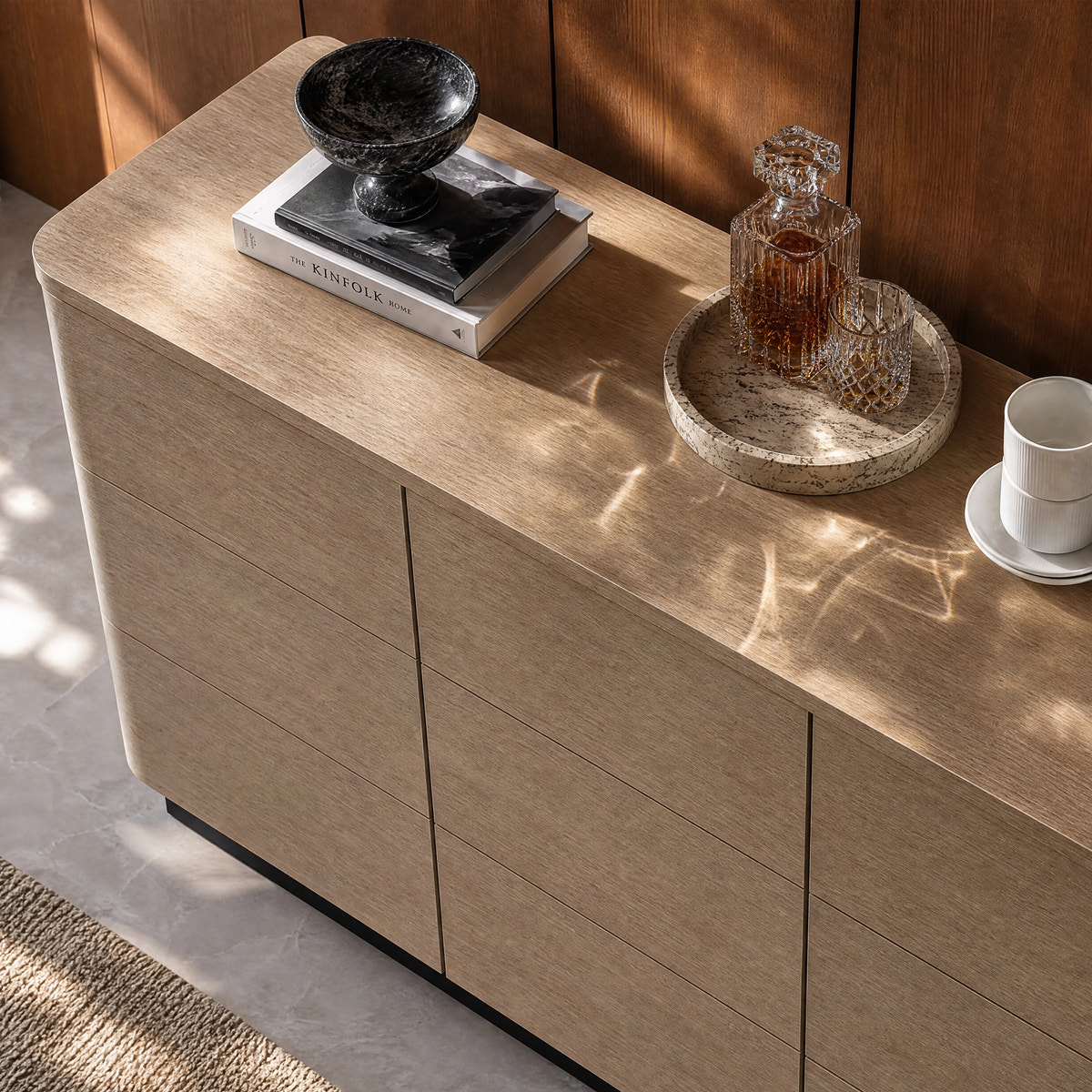 Orbis 9-Drawer Curved Dresser – Oak