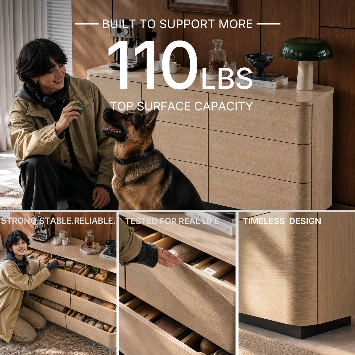 Orbis 9-Drawer Curved Dresser – Oak