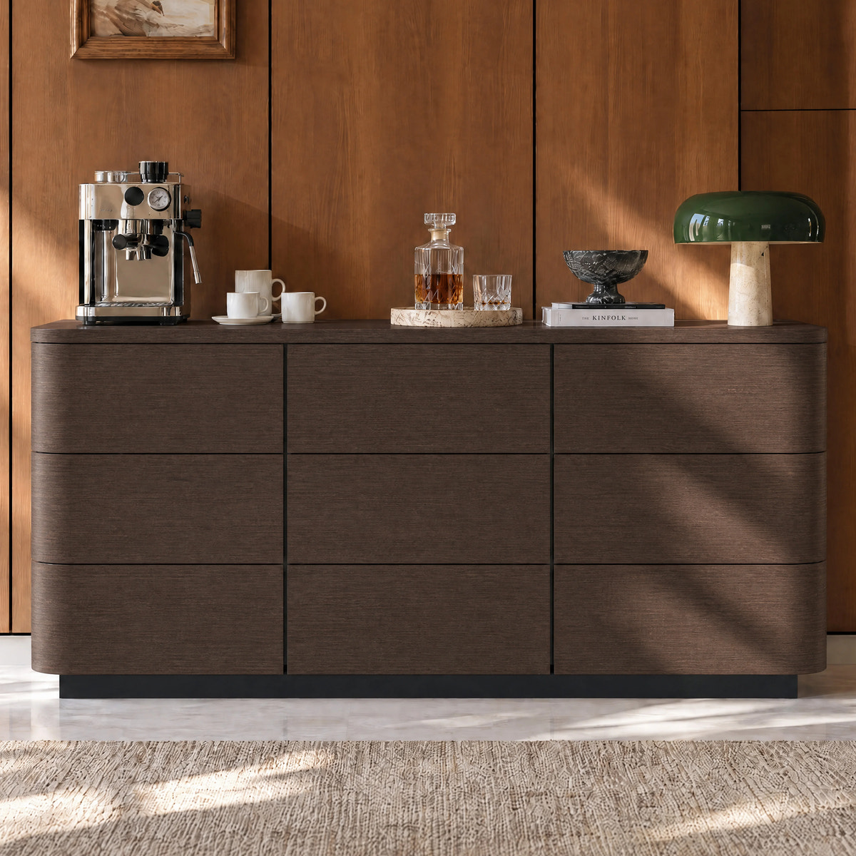 Orbis 9-Drawer Curved Dresser – Black Walnut