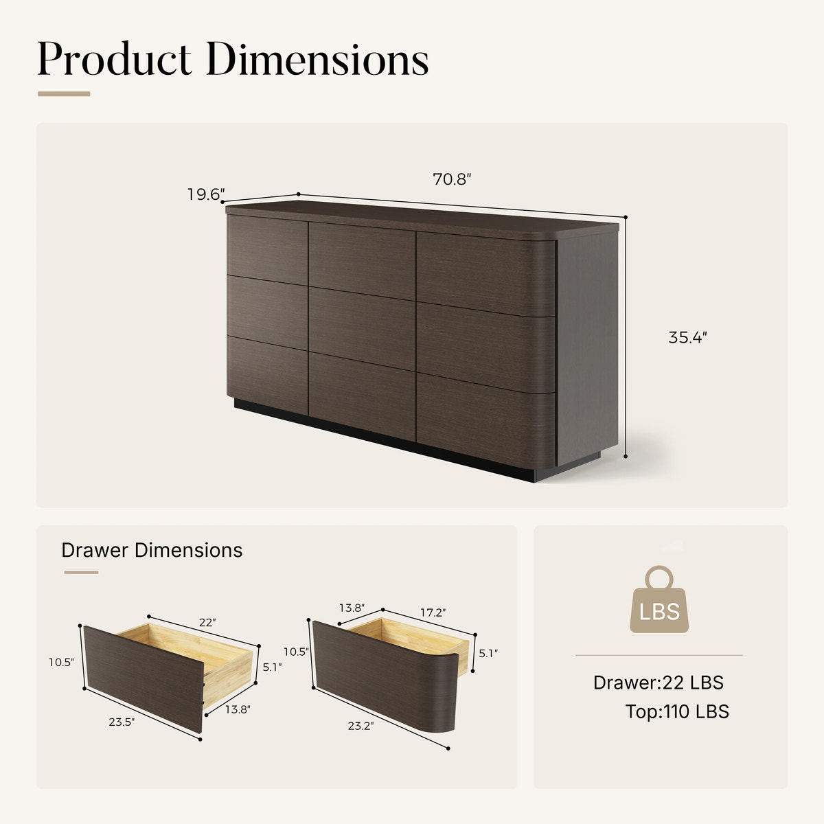 Orbis 9-Drawer Curved Dresser – Black Walnut