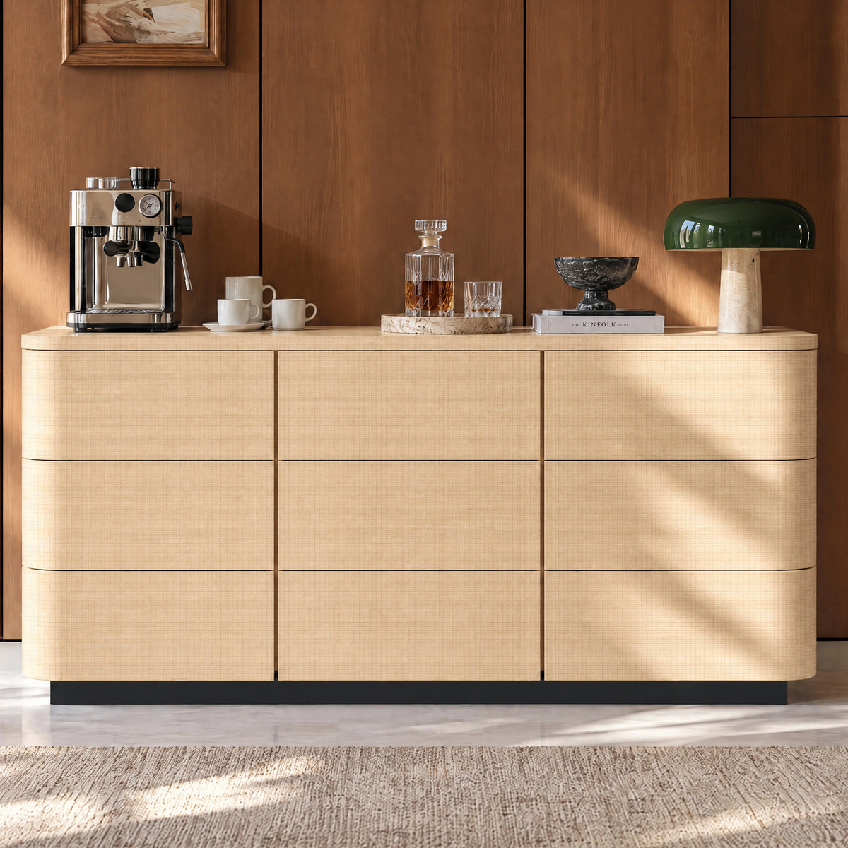 Orbis 9-Drawer Curved Dresser – Natural Wood