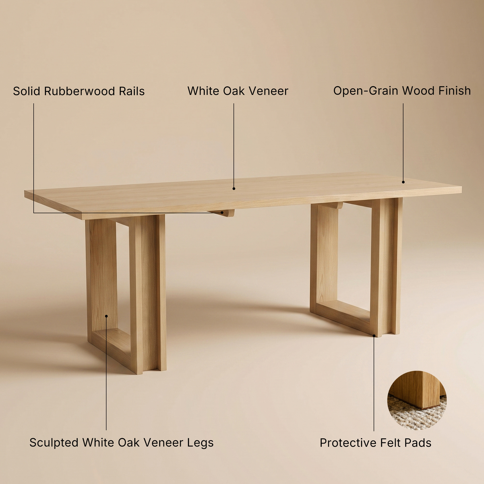 7-Piece Oak Veneer Dining Table Set