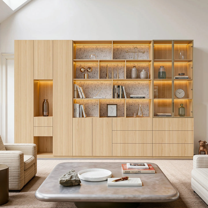 3-Piece Display Cabinet Storage Set-Natural