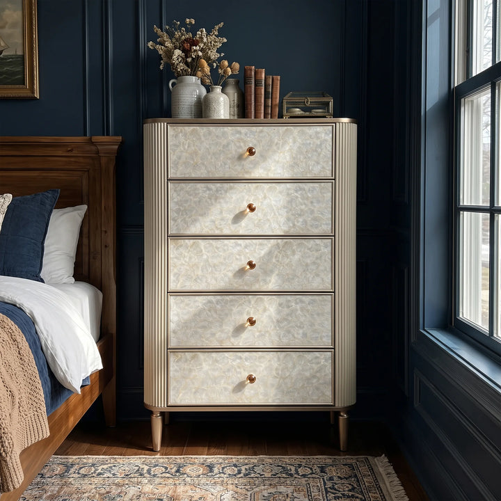 Nacre 5-Drawer Chest with Marble-Style Top