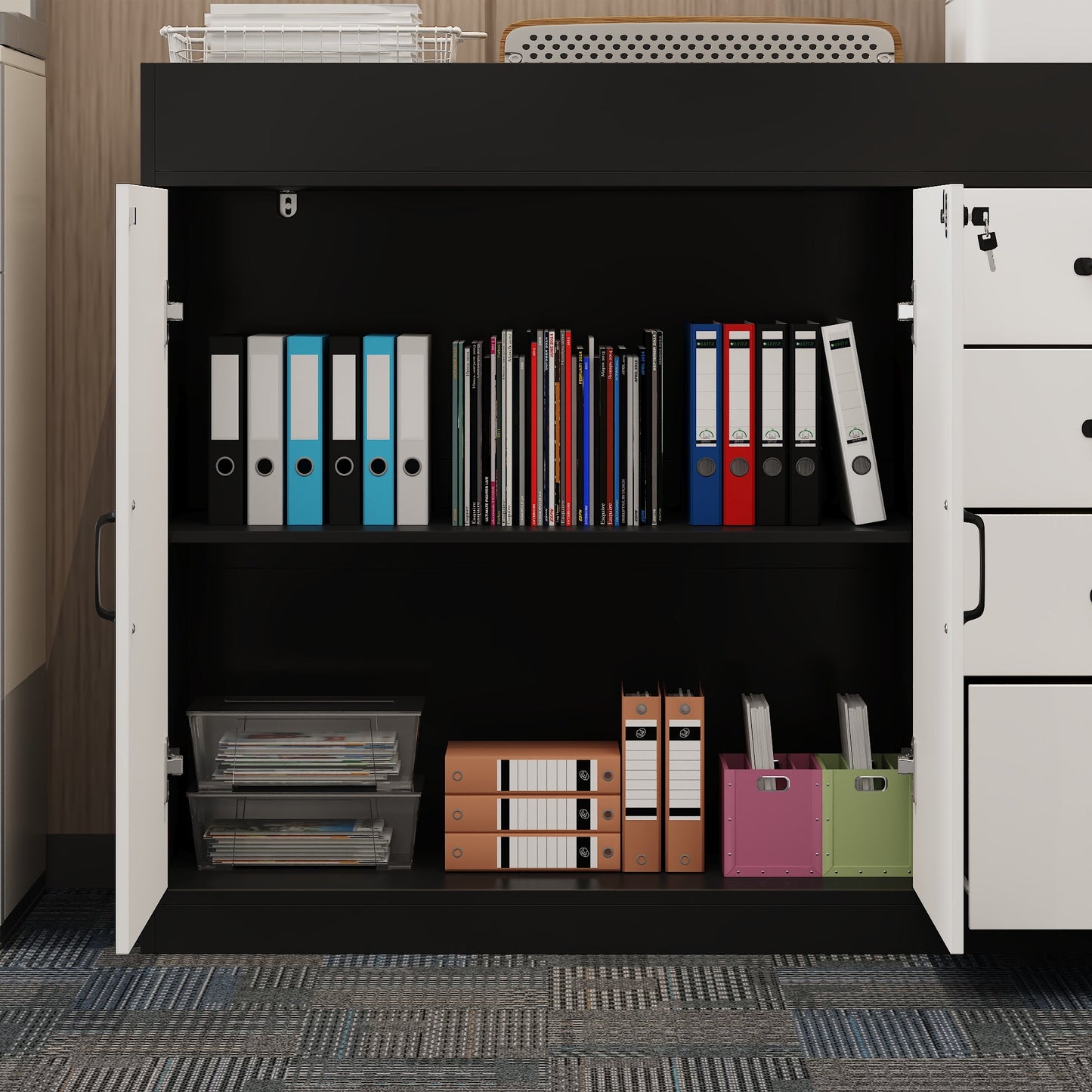 35.4'' H X 63 '' W 4-Drawer Office Storage Cabinet With Adjustable Shelfs And Lock
