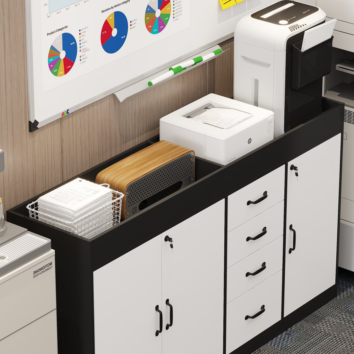 35.4'' H X 63 '' W 4-Drawer Office Storage Cabinet With Adjustable Shelfs And Lock