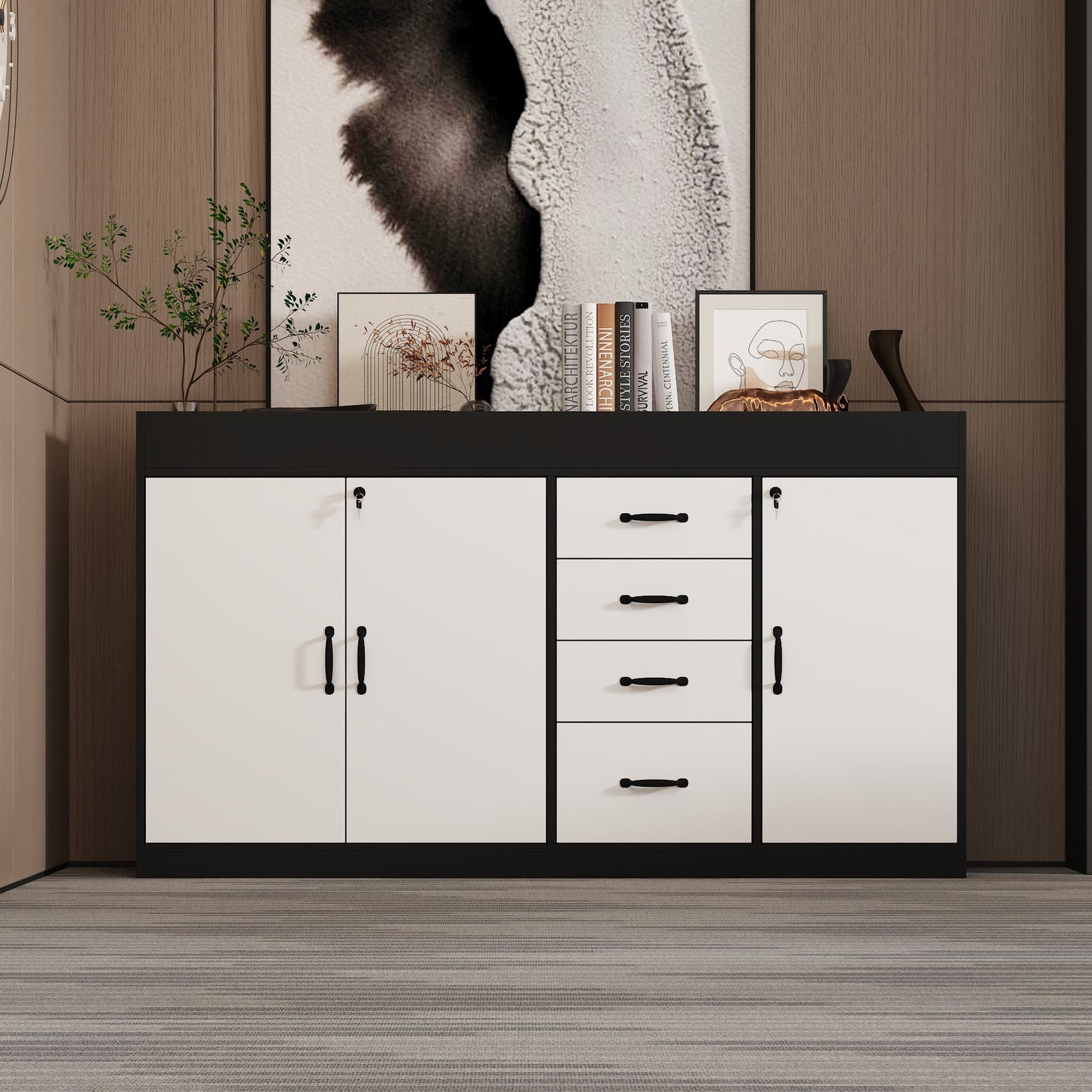 35.4'' H X 63 '' W 4-Drawer Office Storage Cabinet With Adjustable Shelfs And Lock