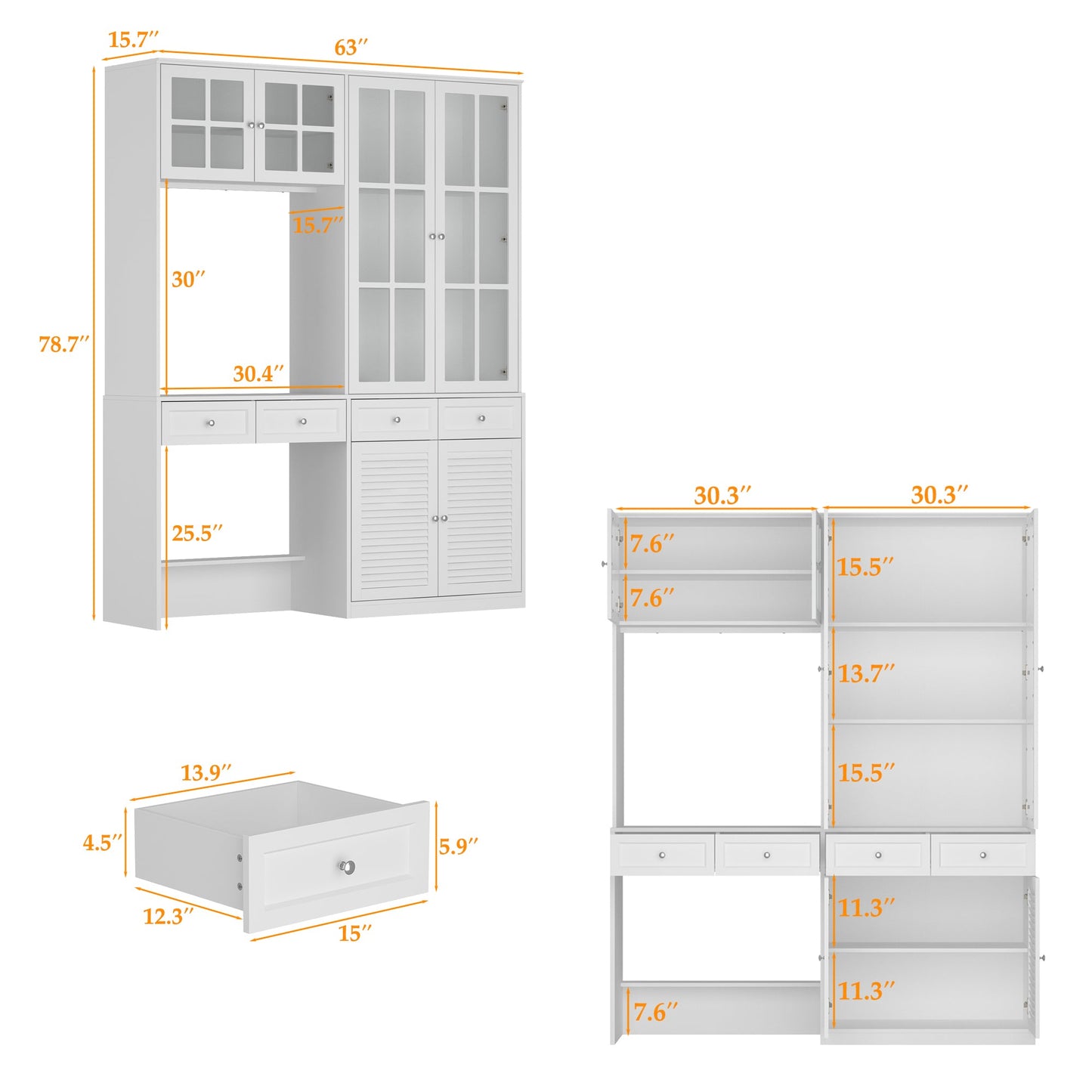 4 Drawer Multi-Door Office Storage Cabinet With Desk