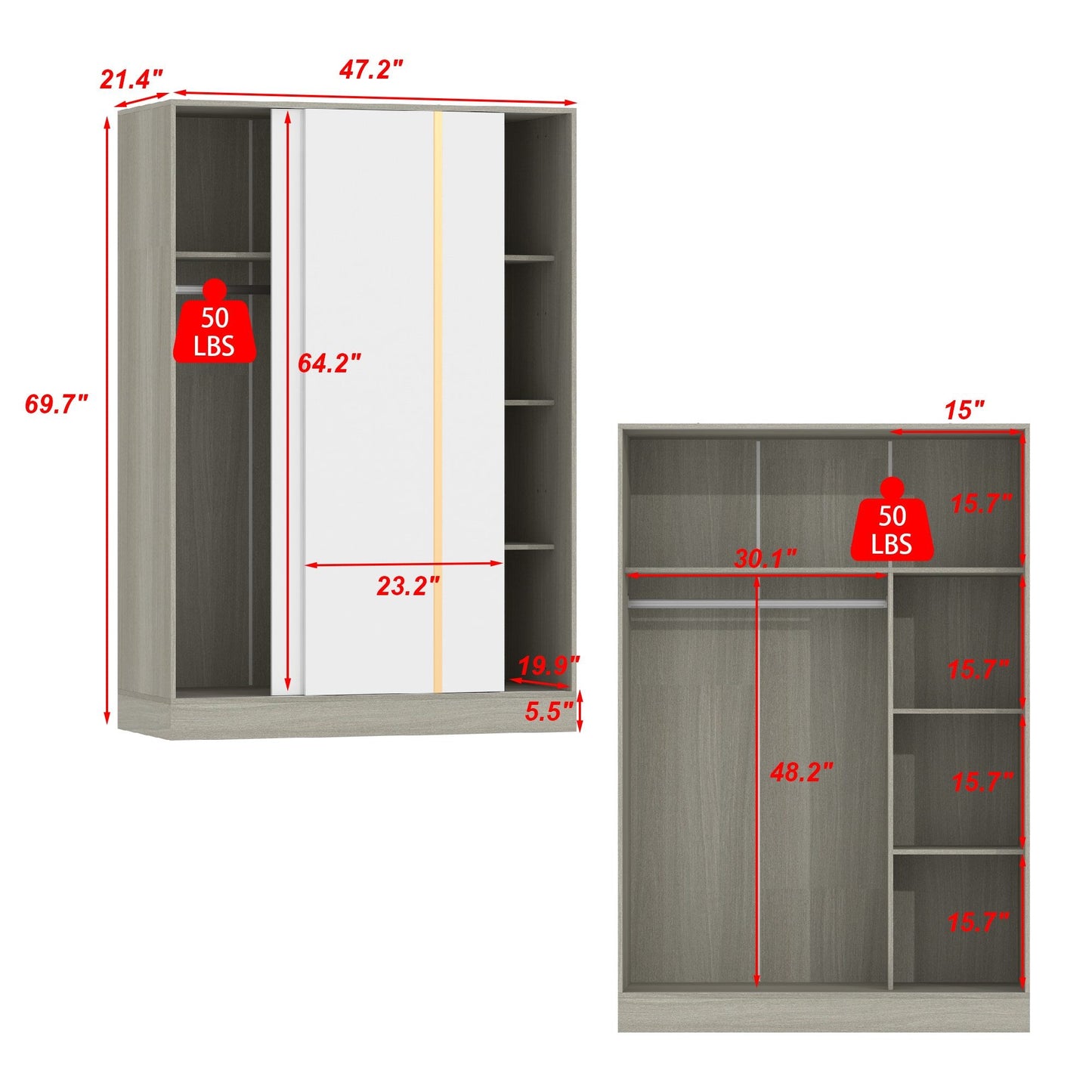 Warm White Sliding Door Closet System
