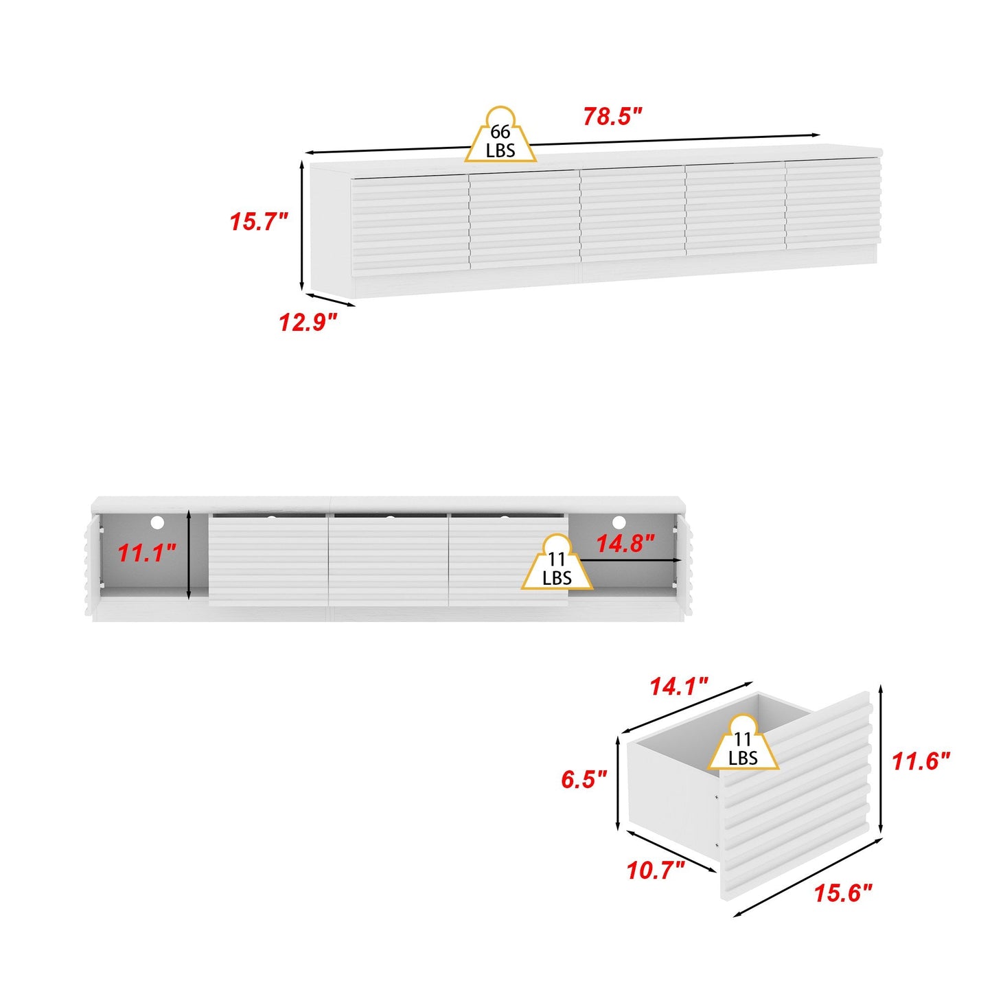78.5'' W 3-Drawer TV Stand Media Console With 2-Cabinet