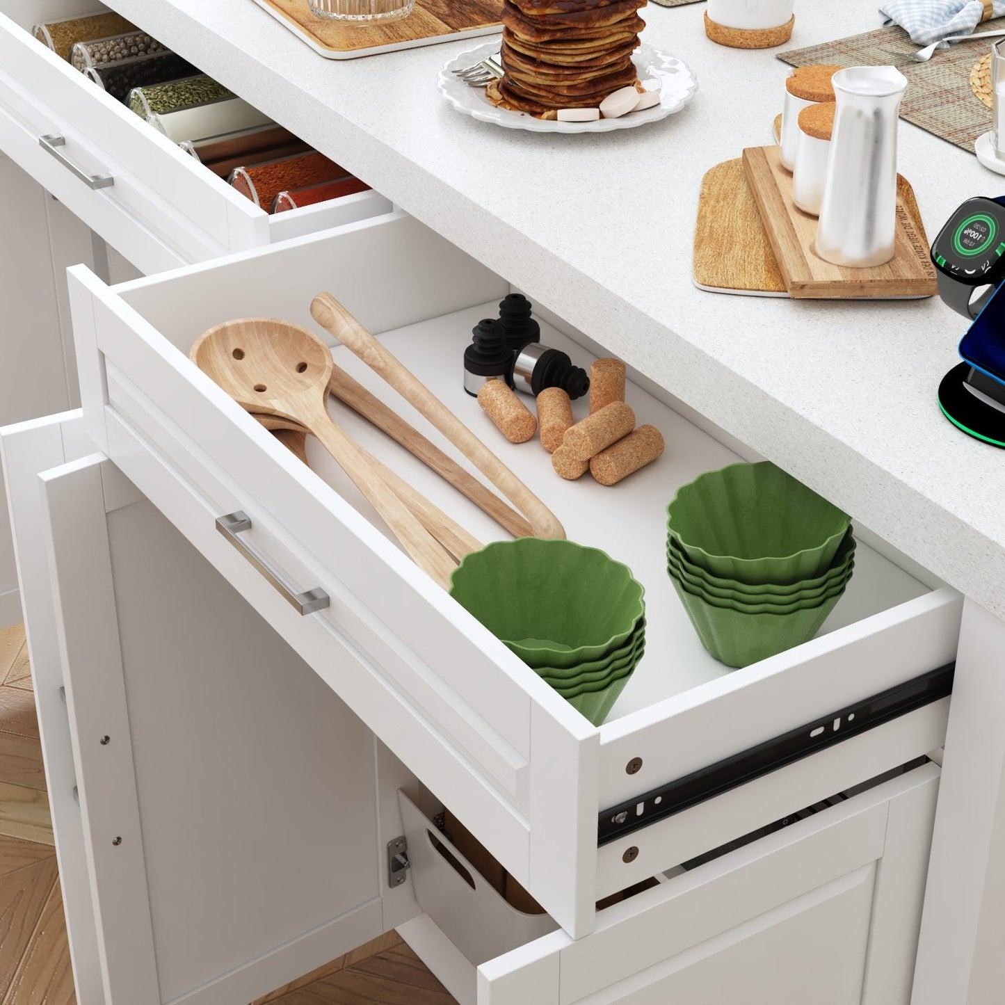 61”W Kitchen Island With 2 Drawer 4 Door