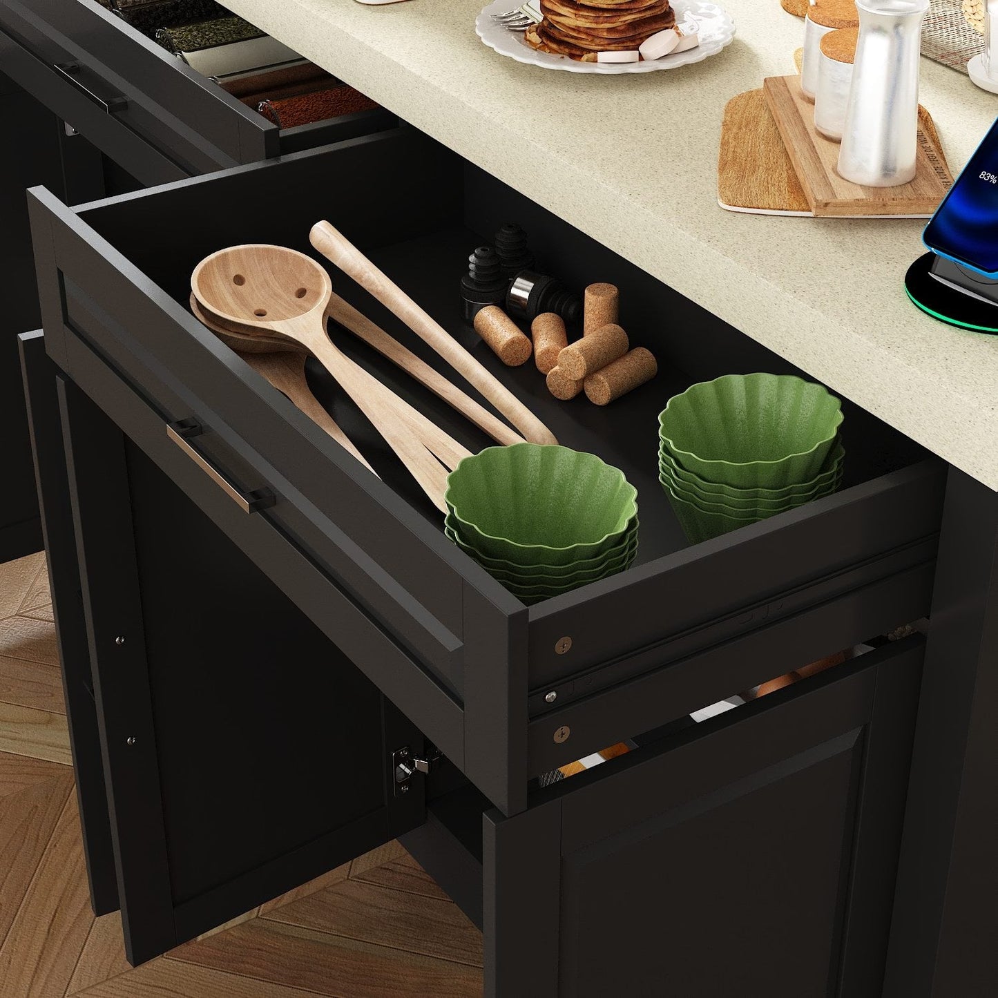 61”W Kitchen Island With 2 Drawer 4 Door