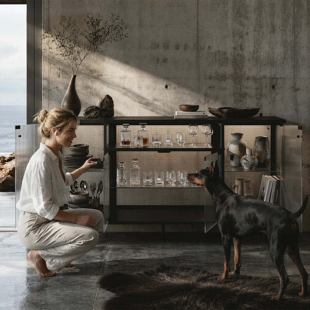 Industrial display cabinets: Making raw steel work in soft rooms