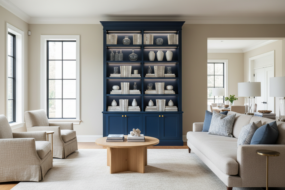 The blue display cabinet: A designer trick for neutral spaces