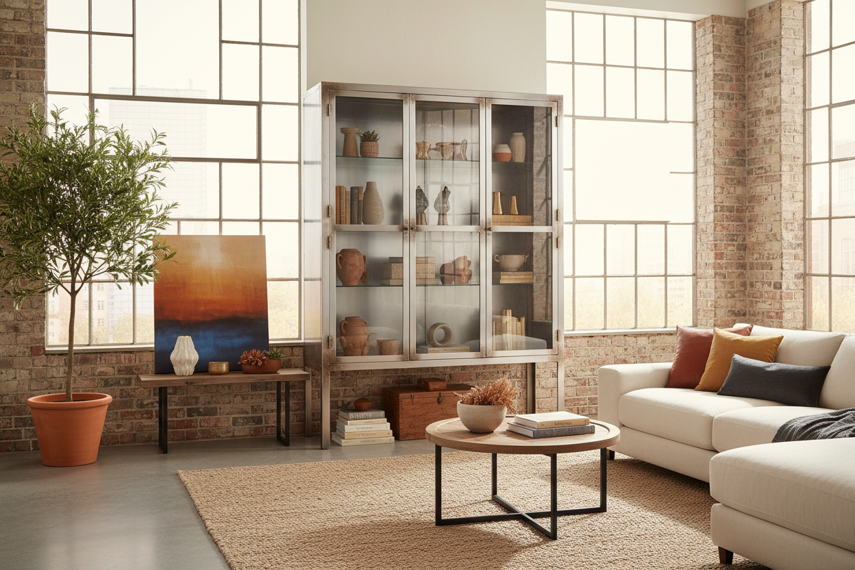 An aluminum display cabinet: Making industrial metal feel warm