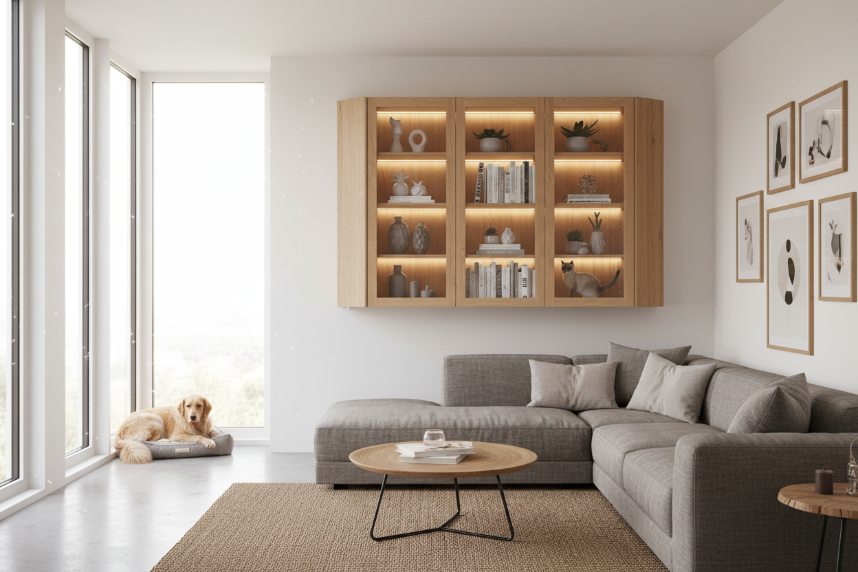 A wall mounted corner display cabinet: The pet-proof storage fix