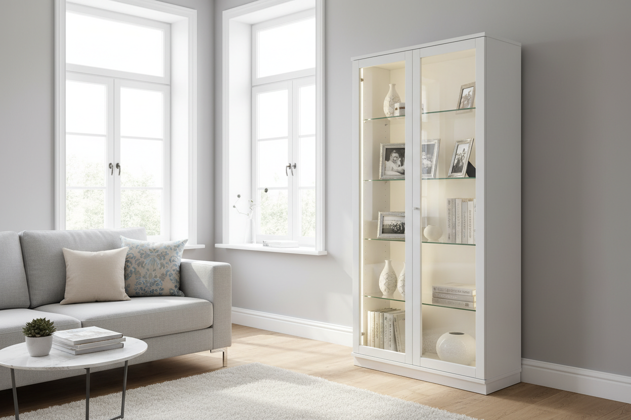 A display cabinet in white: Brightening dark, heavy rooms
