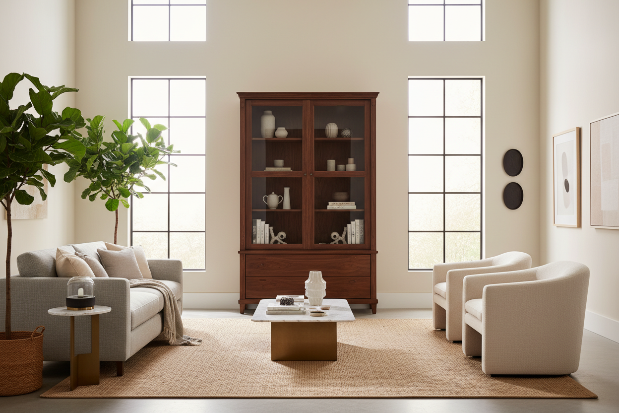 A walnut display cabinet: Why your neutral room needs dark wood