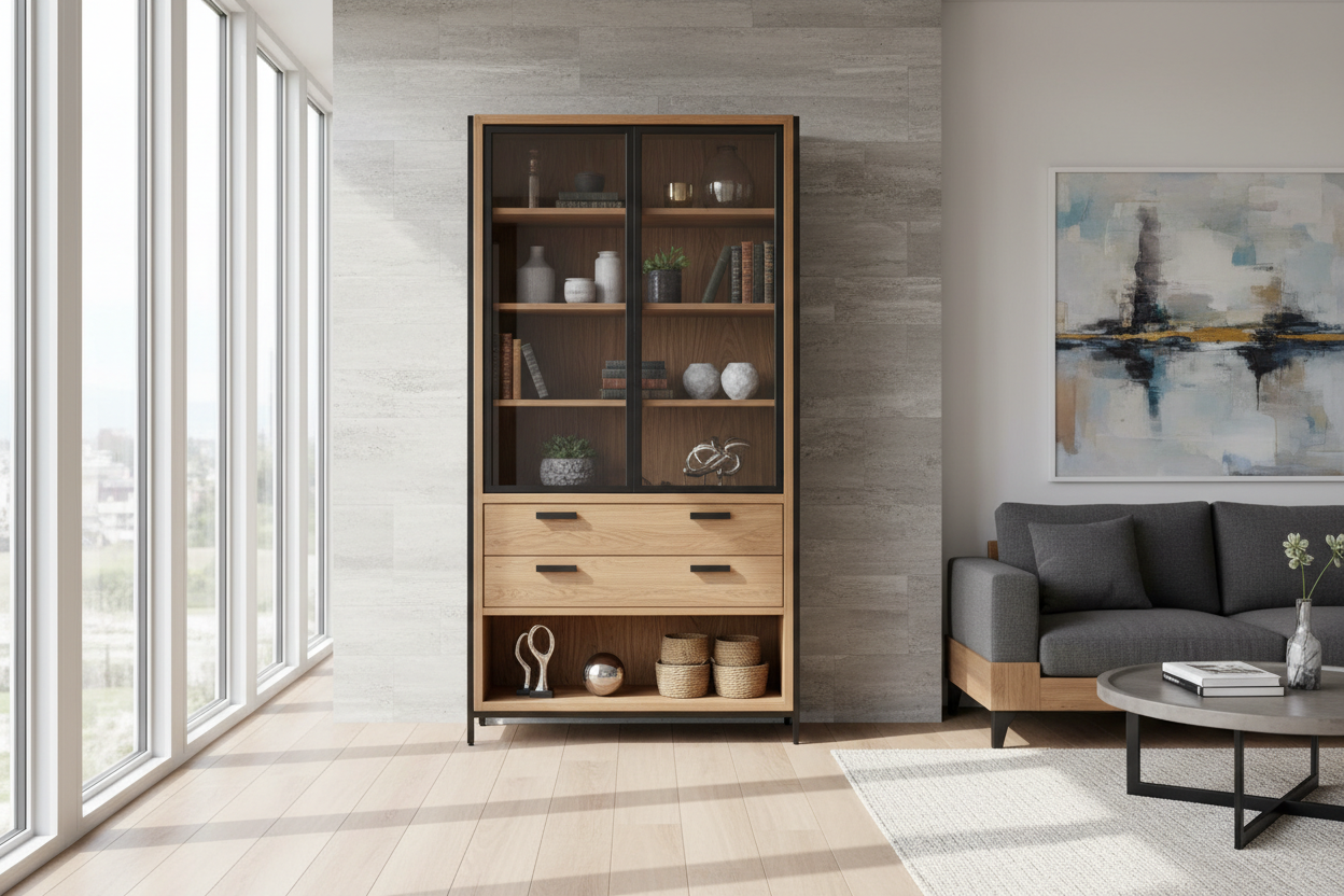 Metal and Wood Display Cabinet: Breaking Up the All-Wood Room