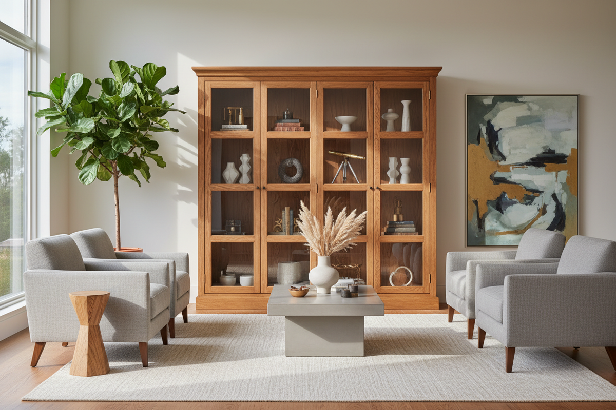 A solid oak display cabinet: How to style heavy wood in modern homes