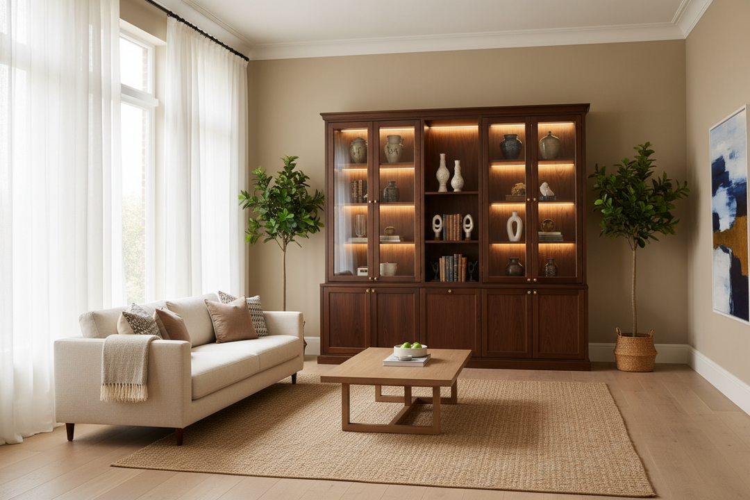 Dark Wood Cabinet With Glass Doors — How to Balance Drama and Light in Any Room