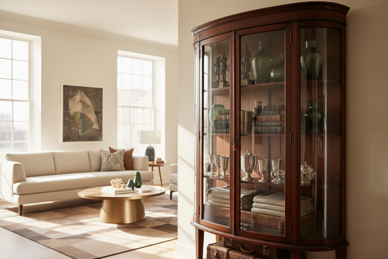 Antique Mahogany Cabinet With Glass Doors — The Styling Mistake That's Actually Hiding Your Best Pieces