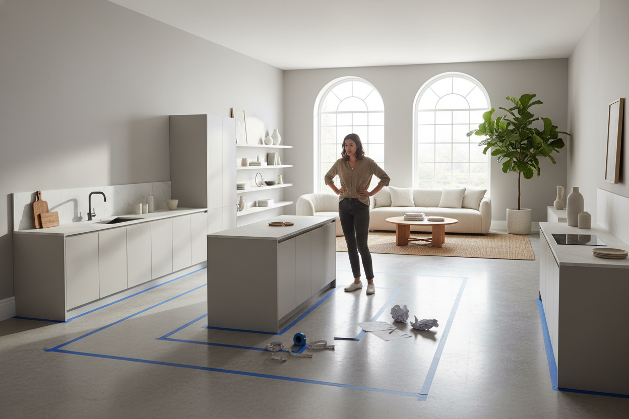 I Taped Out My Floor Plan for Kitchen With Island (And Panicked)