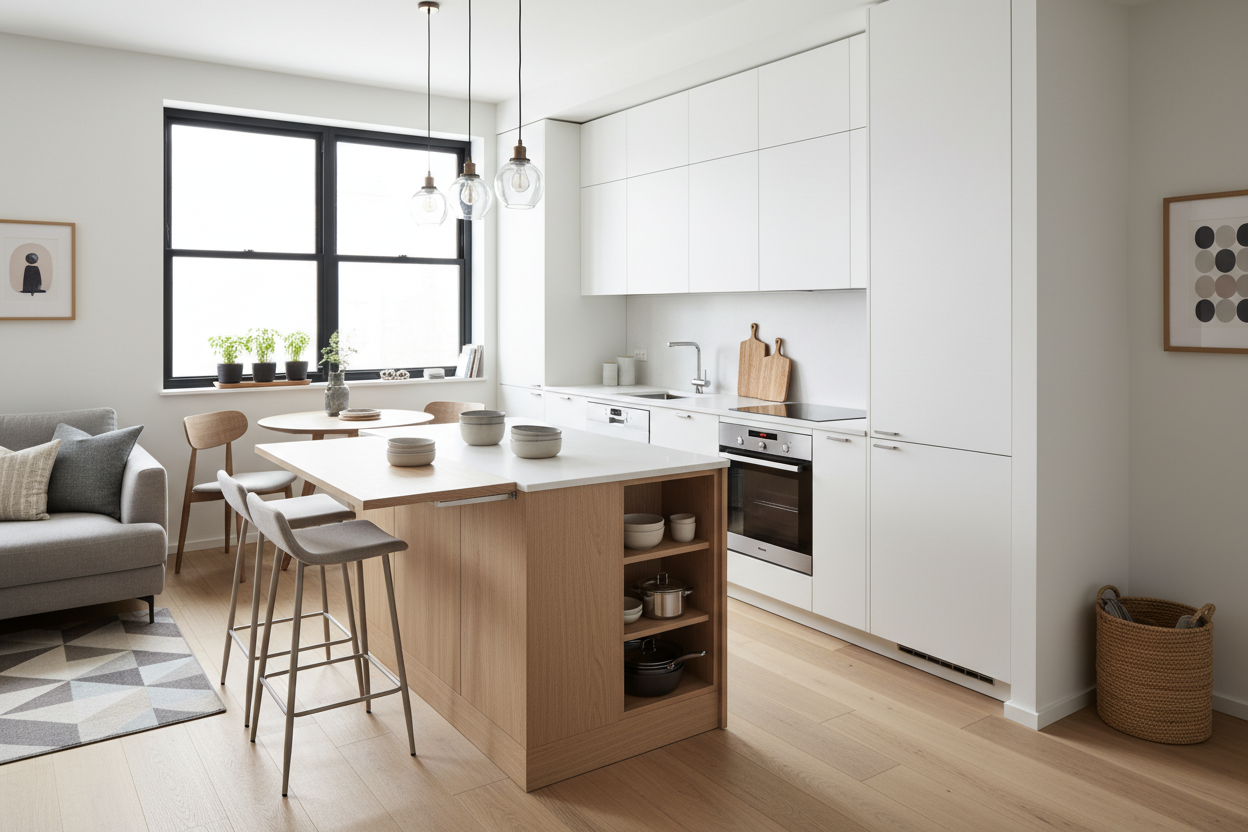How I Squeezed a Kitchen Island With Seating for Small Kitchen Chaos