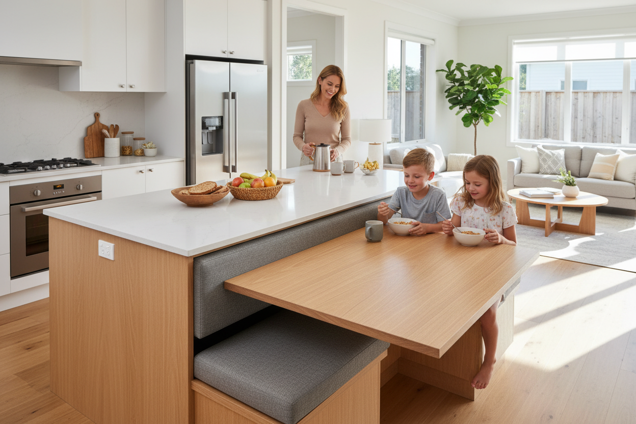 How a Kitchen Island With Drop Down Table Saved Our Mornings