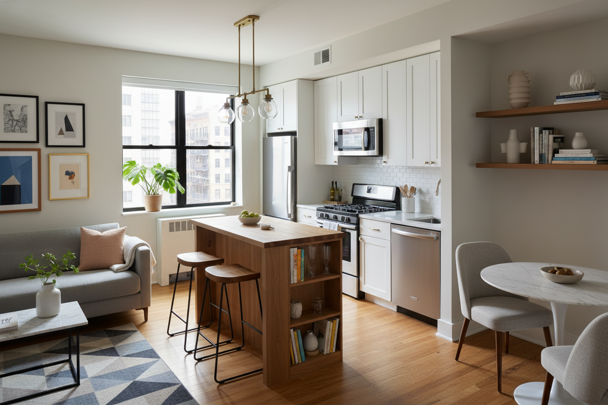 I Squeezed an Island Bar for Small Kitchen Prep Into My Rental